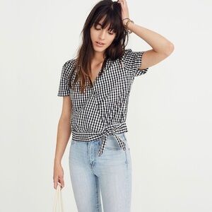 Madewell Short-Sleeve Wrap Top Gingham Checker. Size XS